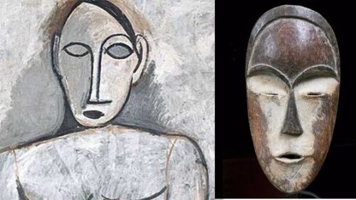 5-Estudio para Las señoritas de Avignon, Picasso; Máscara africana
