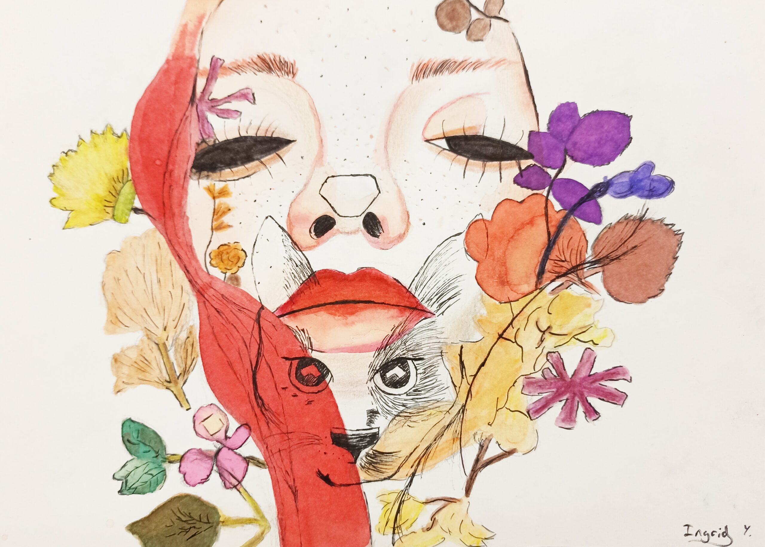 Acuarela y tinta china de Ingrid Y. 12 años