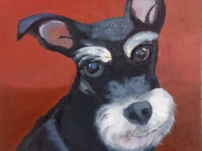 Retrato al óleo de su perro por Daniel LL. 14 años